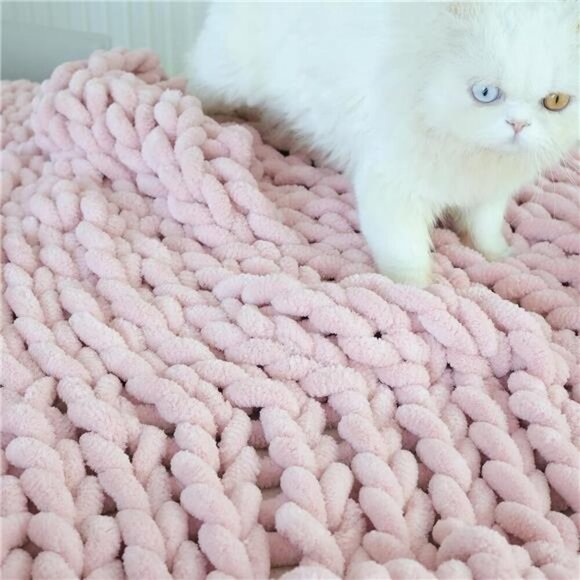 Chunky Knit Blanket Throw （30×40 Inch）, Handmade Warm & Cozy Blanket Couch